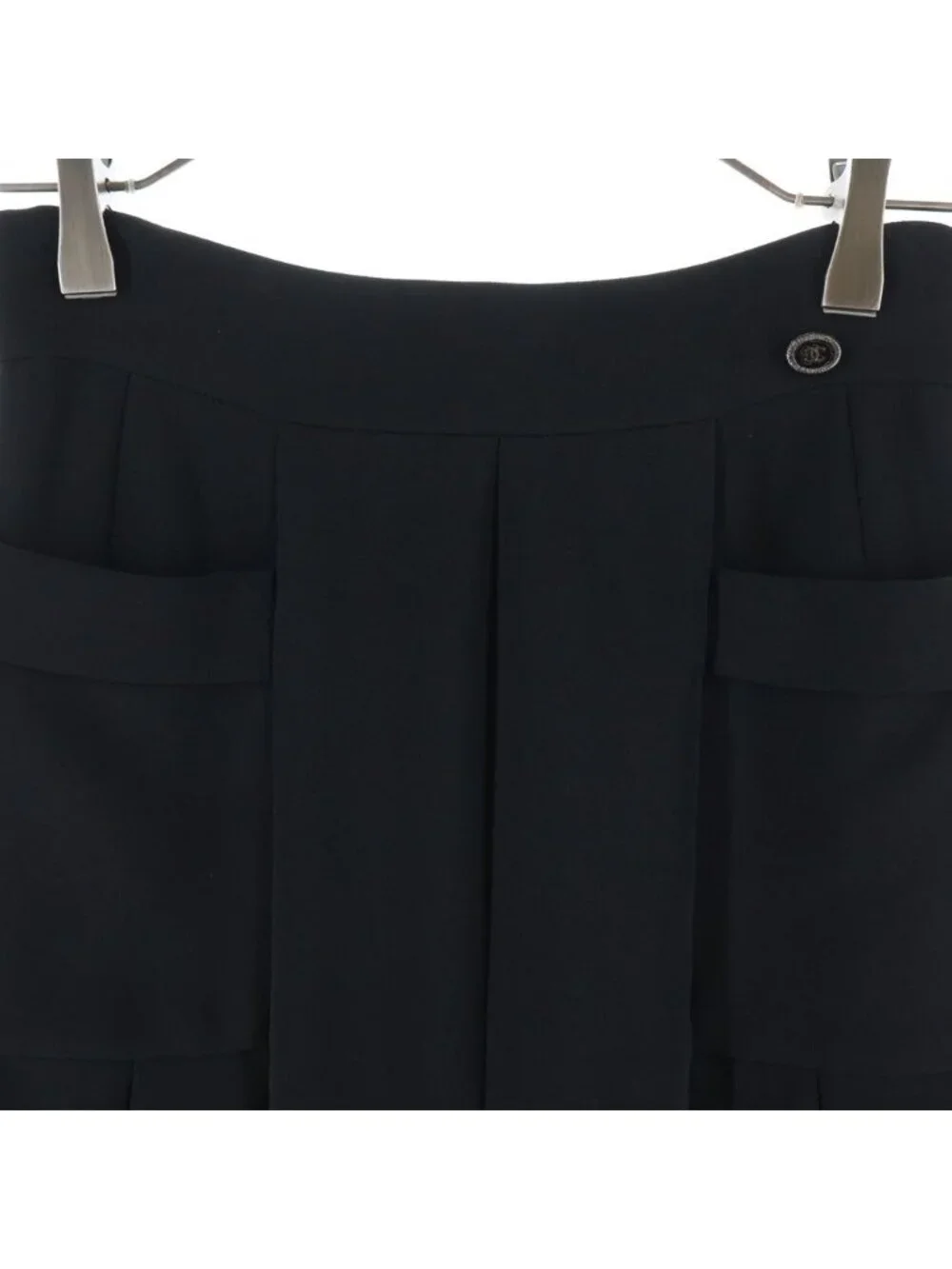 Chanel Flare Skirt Pleated Silk Black